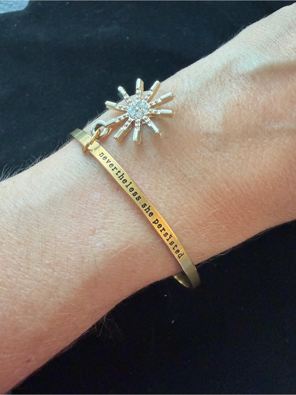 NWOT. Plunder Gold-Tone Inspirational Bangle with Starburst Charm